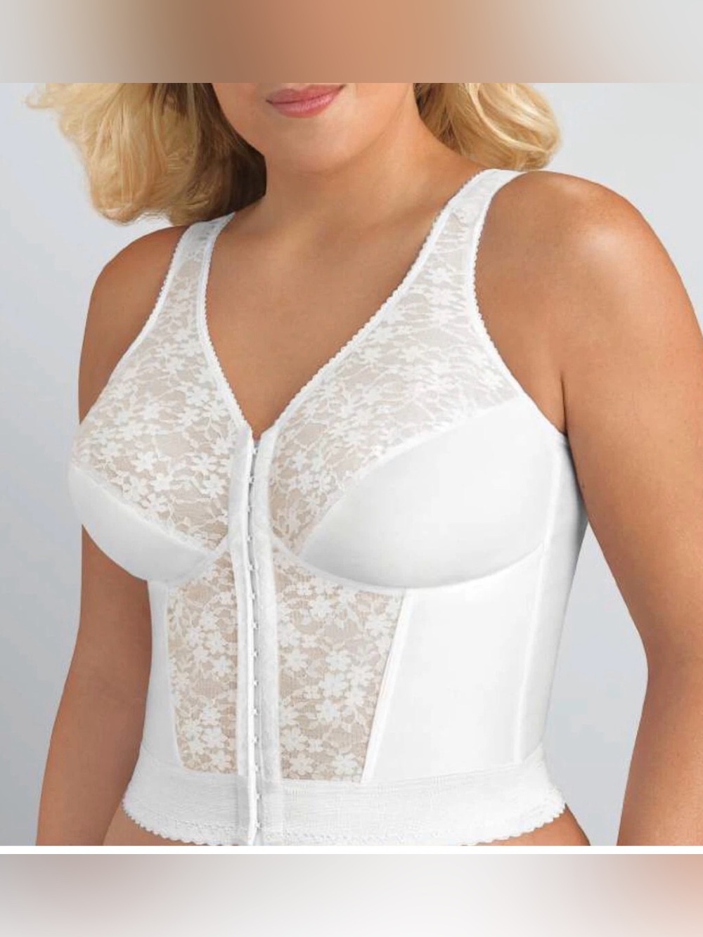 Exquisite Form Front-Closure White Longline Lace Support Bra slimming 40D
